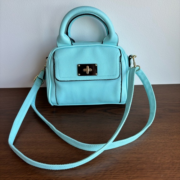 Small Light Blue Merona Crossbody Hand Bag Polka Dot Interior With Pockets - Picture 2 of 10